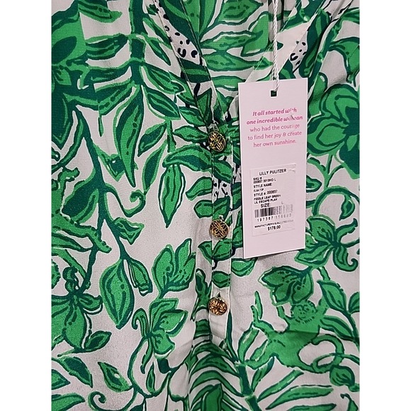 NWT Lily Pulitzer Elsa Silk Top Womens L Floral Print Leaf Green 100% Silk Tunic - Picture 8 of 13